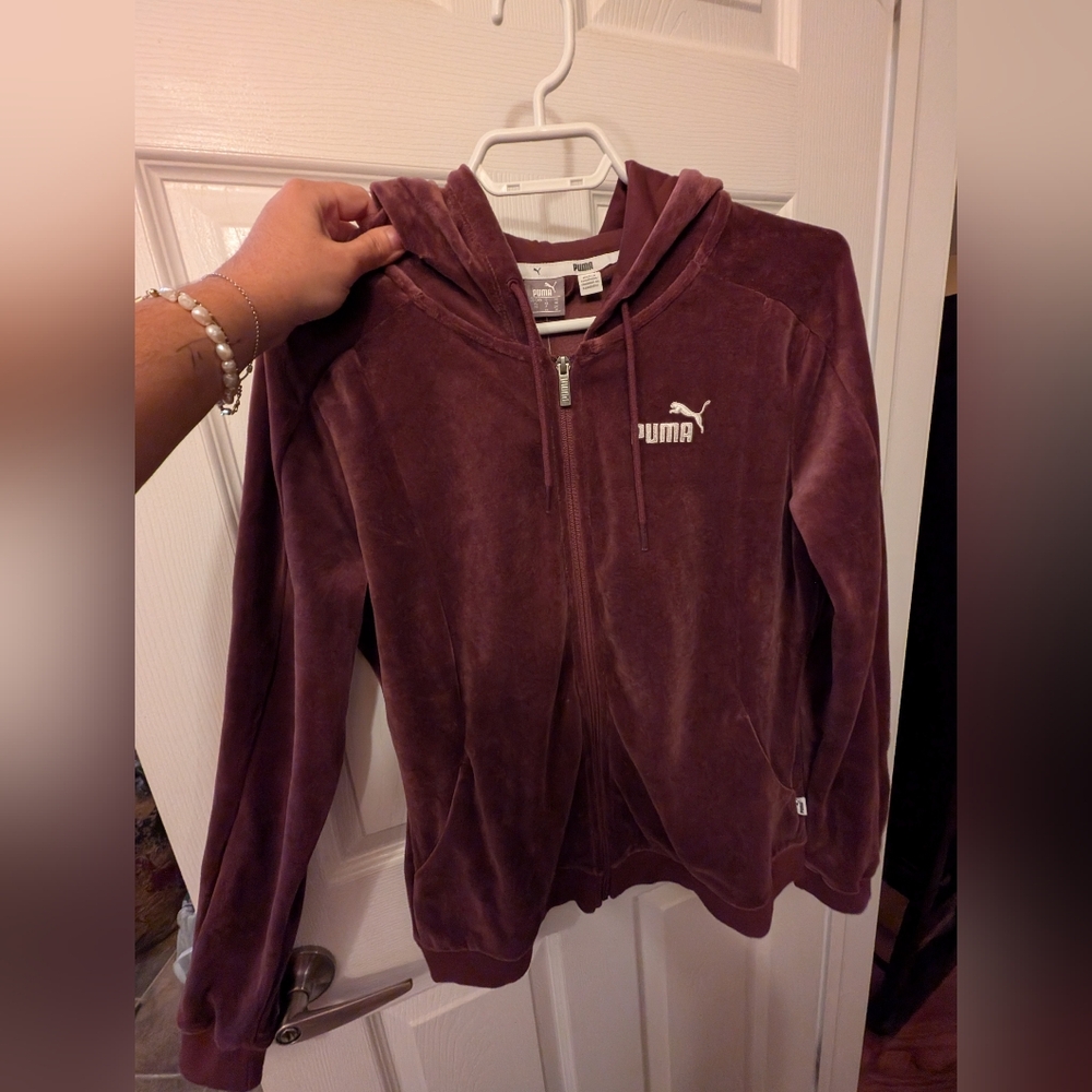 Puma Burgundy Velour Full-Zip Hoodie